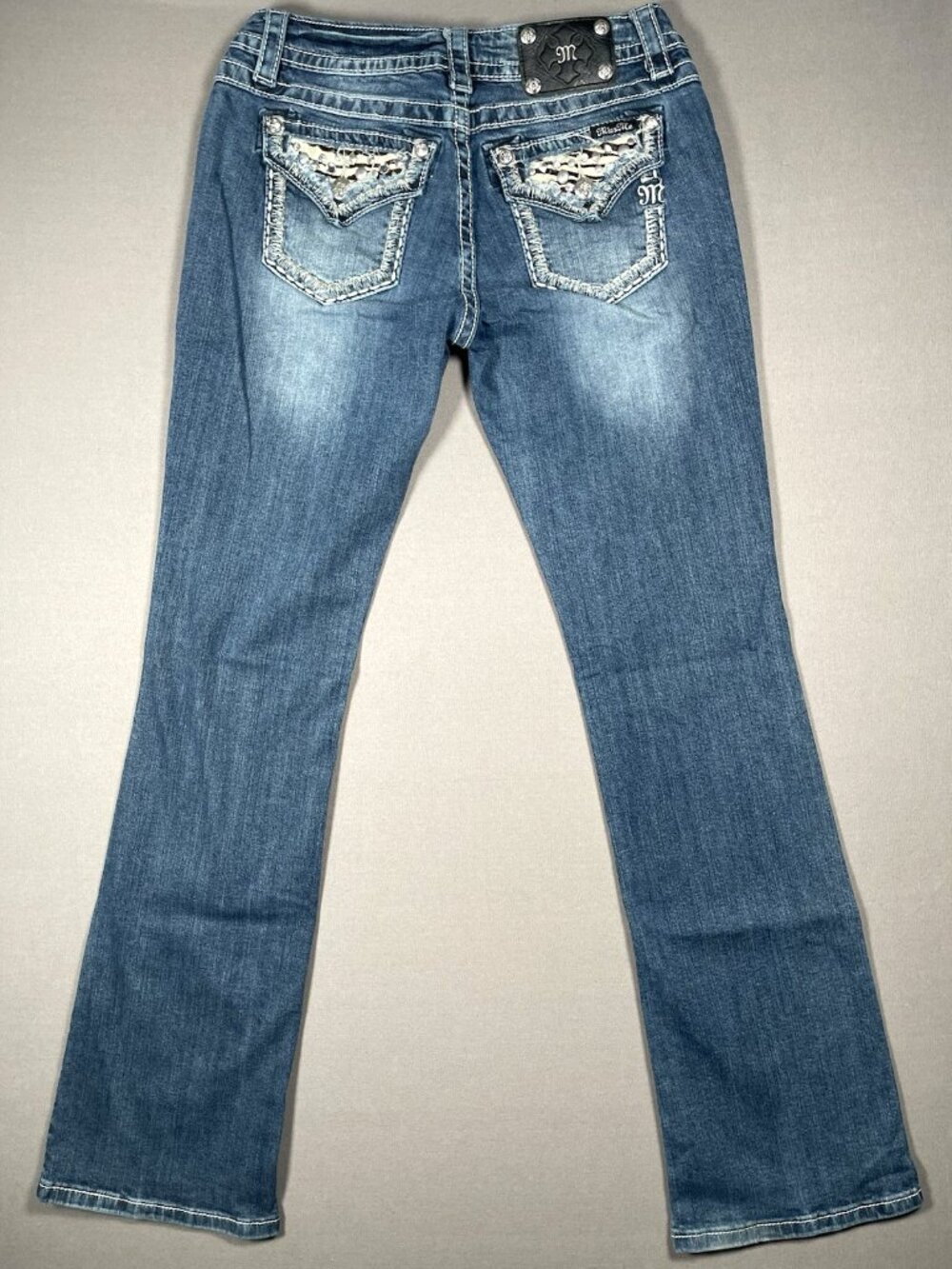 Miss Me Embellished Relaxed Bootcut Medium Wash Jeans - Women Size 29 X 34